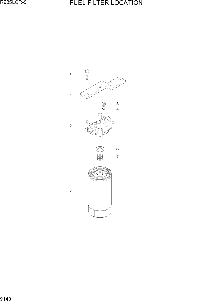 Схема запчастей Hyundai R235LCR9 - PAGE 9140 FUEL FILTER LOCATION ДВИГАТЕЛЬ БАЗА