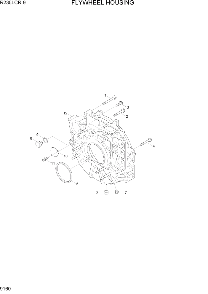 Схема запчастей Hyundai R235LCR9 - PAGE 9160 FLYWHEEL HOUSING ДВИГАТЕЛЬ БАЗА