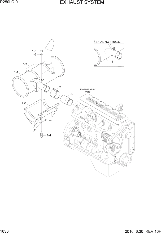 Схема запчастей Hyundai R250LC9 - PAGE 1030 EXHAUST SYSTEM СИСТЕМА ДВИГАТЕЛЯ