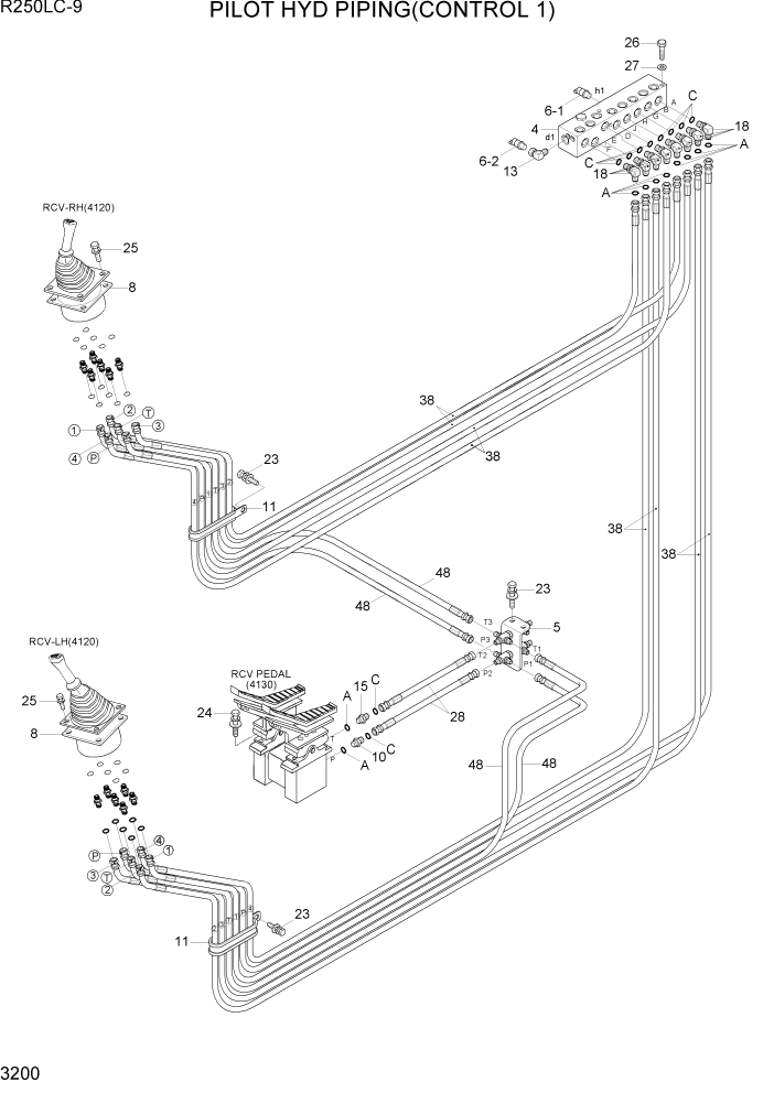 Схема запчастей Hyundai R250LC9 - PAGE 3200 PILOT HYD PIPING(CONTROL 1) ГИДРАВЛИЧЕСКАЯ СИСТЕМА