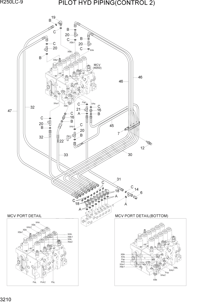 Схема запчастей Hyundai R250LC9 - PAGE 3210 PILOT HYD PIPING(CONTROL 2) ГИДРАВЛИЧЕСКАЯ СИСТЕМА