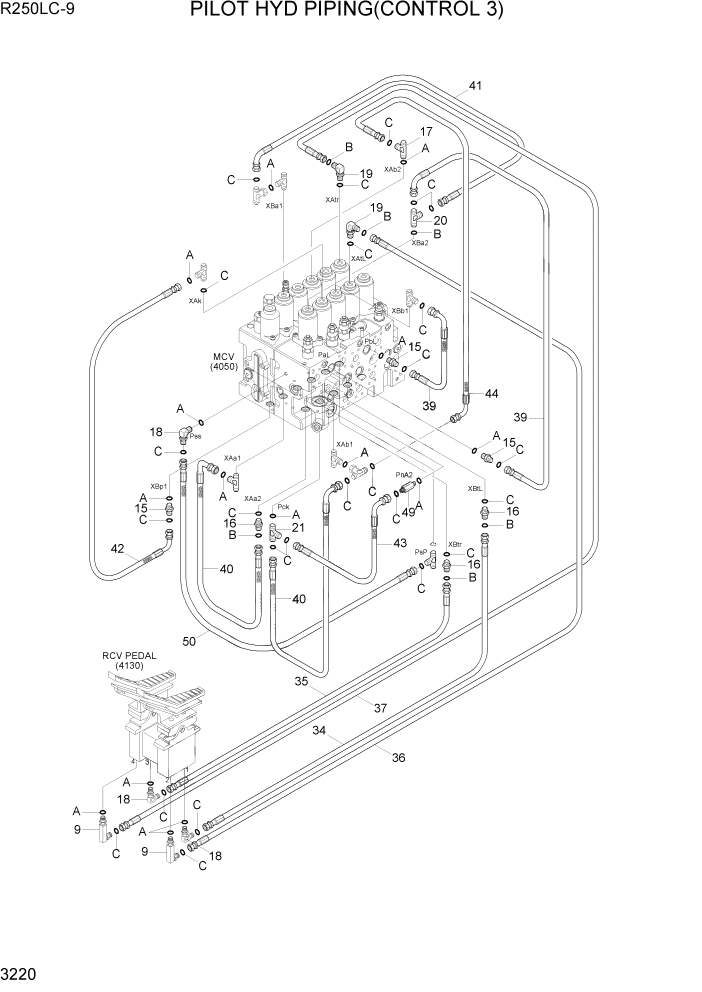 Схема запчастей Hyundai R250LC9 - PAGE 3220 PILOT HYD PIPING(CONTROL 3) ГИДРАВЛИЧЕСКАЯ СИСТЕМА