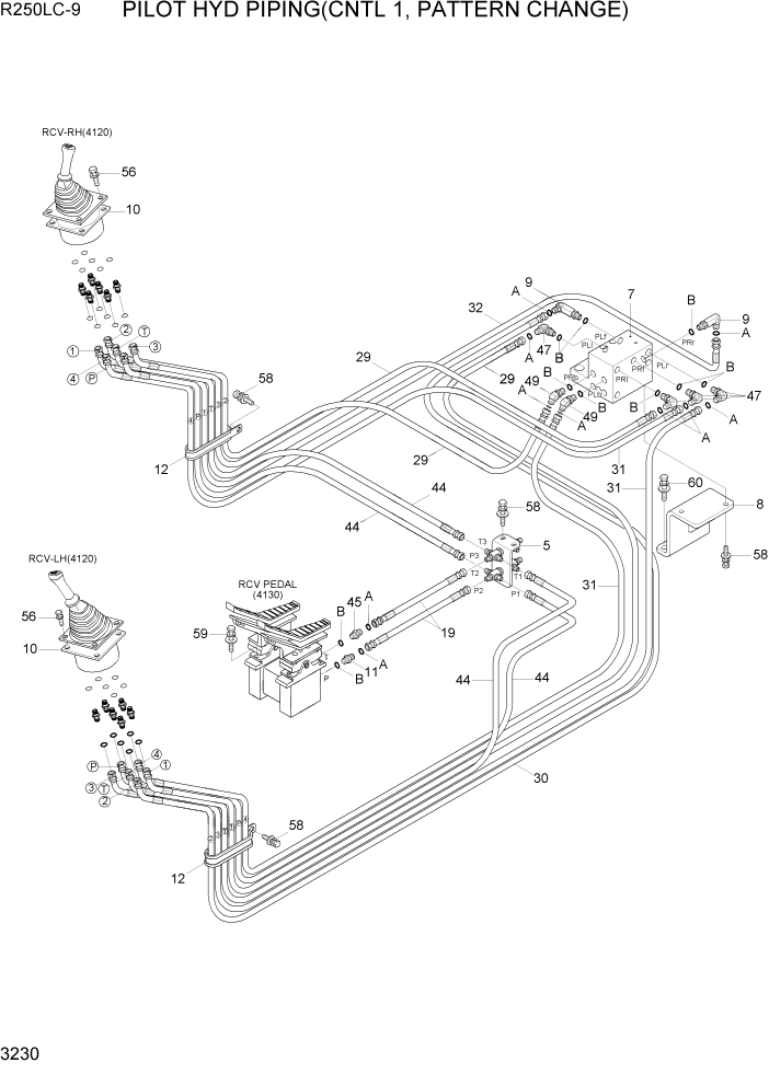 Схема запчастей Hyundai R250LC9 - PAGE 3230 PILOT HYD PIPING(CNTL 1, PATTERN CHANGE) ГИДРАВЛИЧЕСКАЯ СИСТЕМА