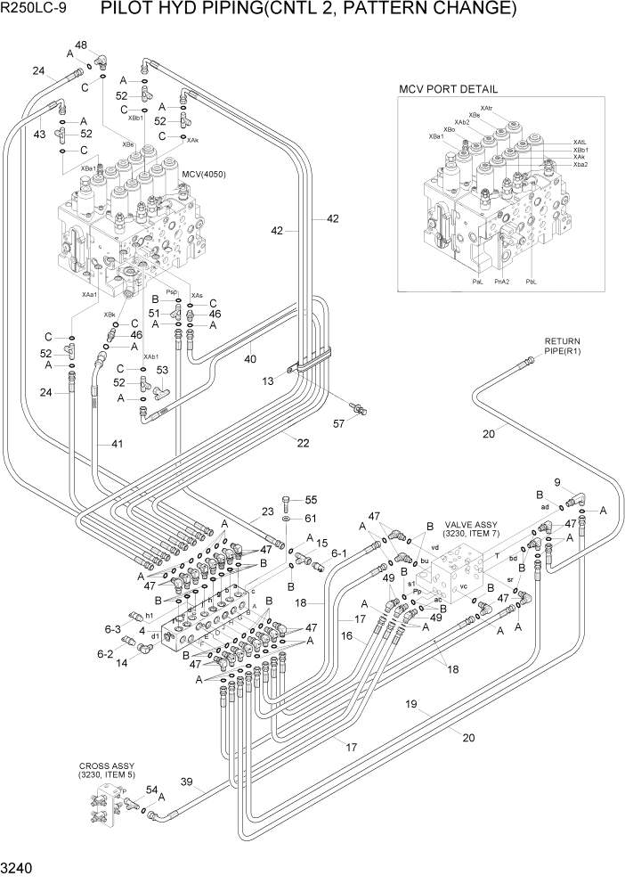 Схема запчастей Hyundai R250LC9 - PAGE 3240 PILOT HYD PIPING(CNTL 2, PATTERN CHANGE) ГИДРАВЛИЧЕСКАЯ СИСТЕМА