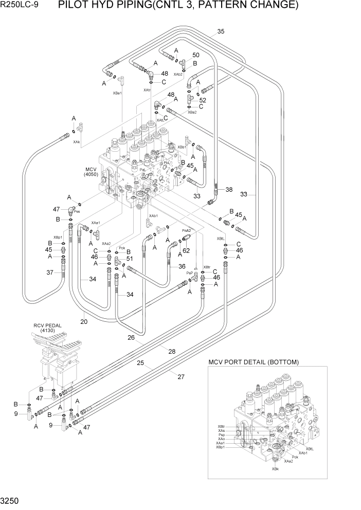 Схема запчастей Hyundai R250LC9 - PAGE 3250 PILOT HYD PIPING(CNTL 3, PATTERN CHANGE) ГИДРАВЛИЧЕСКАЯ СИСТЕМА