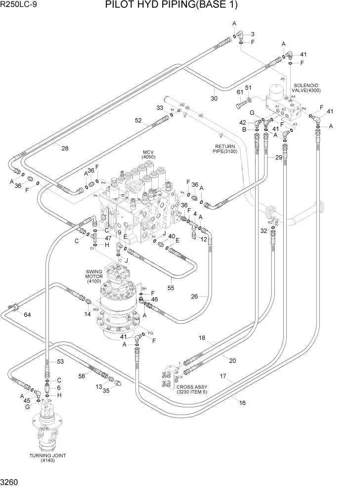 Схема запчастей Hyundai R250LC9 - PAGE 3260 PILOT HYD PIPING(BASE 1) ГИДРАВЛИЧЕСКАЯ СИСТЕМА