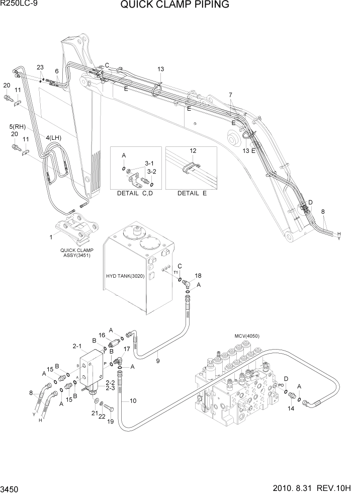 Схема запчастей Hyundai R250LC9 - PAGE 3450 QUICK CLAMP PIPING ГИДРАВЛИЧЕСКАЯ СИСТЕМА