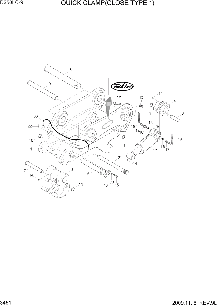 Схема запчастей Hyundai R250LC9 - PAGE 3451 QUICK CLAMP(CLOSE TYPE 1) ГИДРАВЛИЧЕСКАЯ СИСТЕМА