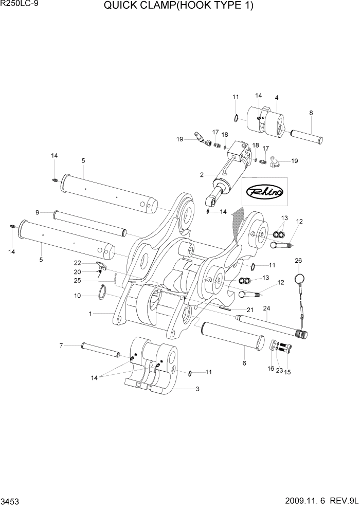 Схема запчастей Hyundai R250LC9 - PAGE 3453 QUICK CLAMP(HOOK TYPE 1) ГИДРАВЛИЧЕСКАЯ СИСТЕМА