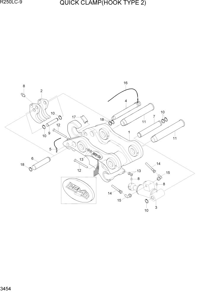 Схема запчастей Hyundai R250LC9 - PAGE 3454 QUICK CLAMP(HOOK TYPE 2) ГИДРАВЛИЧЕСКАЯ СИСТЕМА