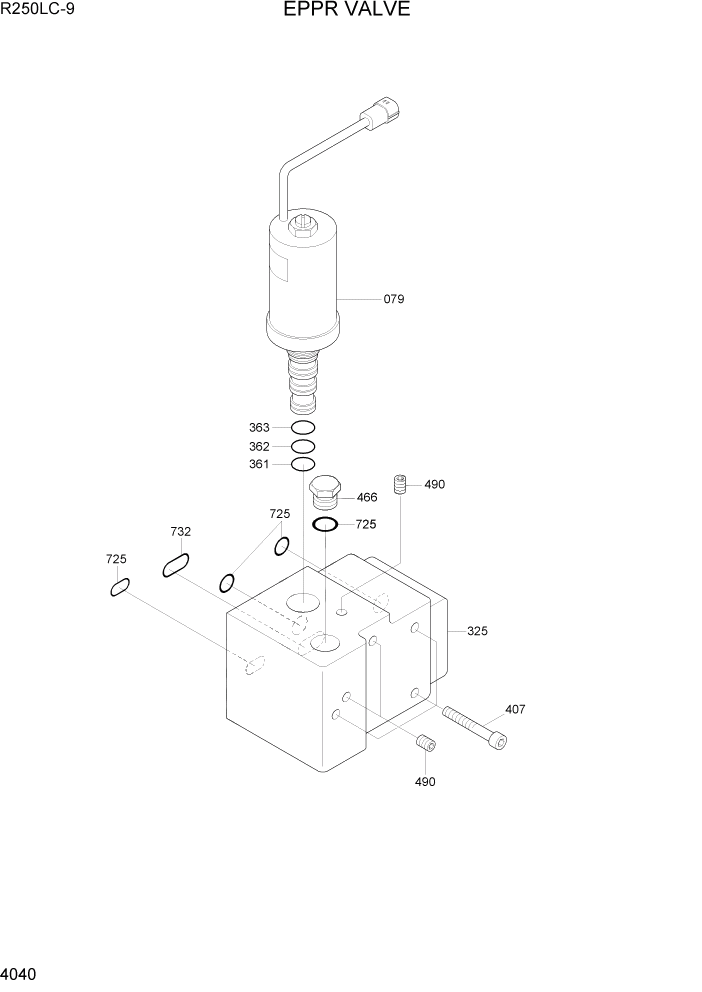 Схема запчастей Hyundai R250LC9 - PAGE 4040 EPPR VALVE ГИДРАВЛИЧЕСКИЕ КОМПОНЕНТЫ