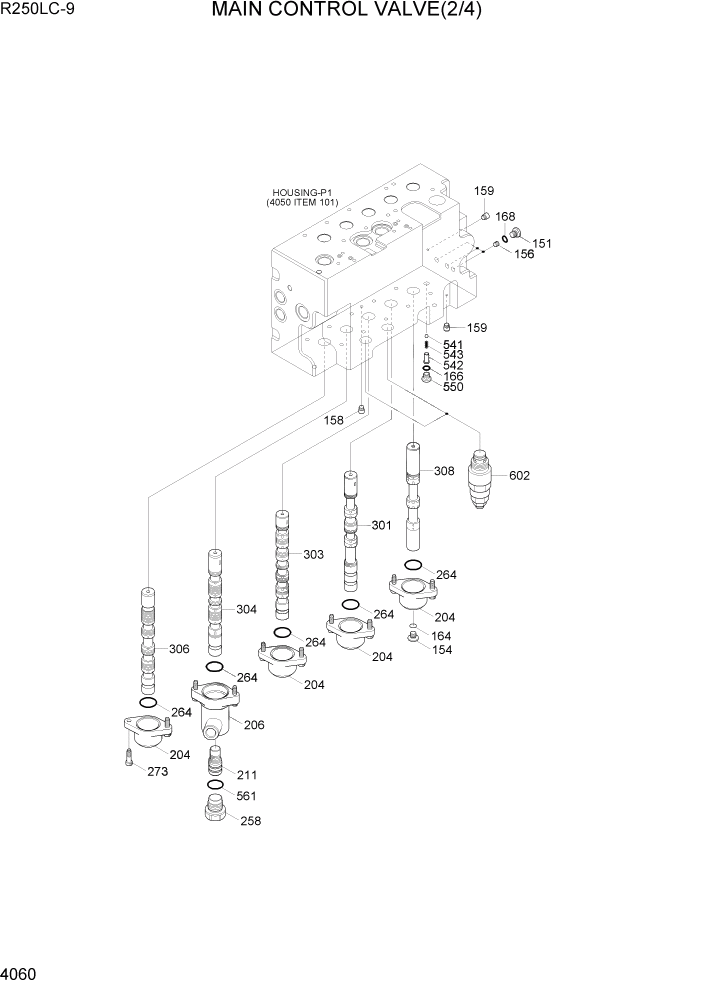 Схема запчастей Hyundai R250LC9 - PAGE 4060 MAIN CONTROL VALVE(2/4) ГИДРАВЛИЧЕСКИЕ КОМПОНЕНТЫ