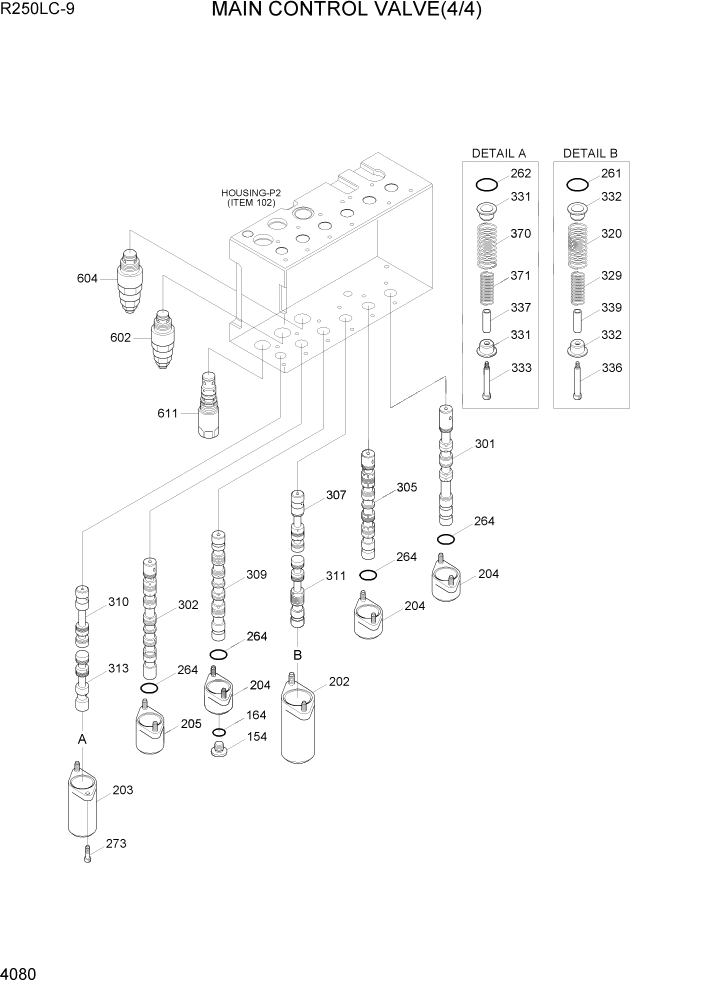 Схема запчастей Hyundai R250LC9 - PAGE 4080 MAIN CONTROL VALVE(4/4) ГИДРАВЛИЧЕСКИЕ КОМПОНЕНТЫ