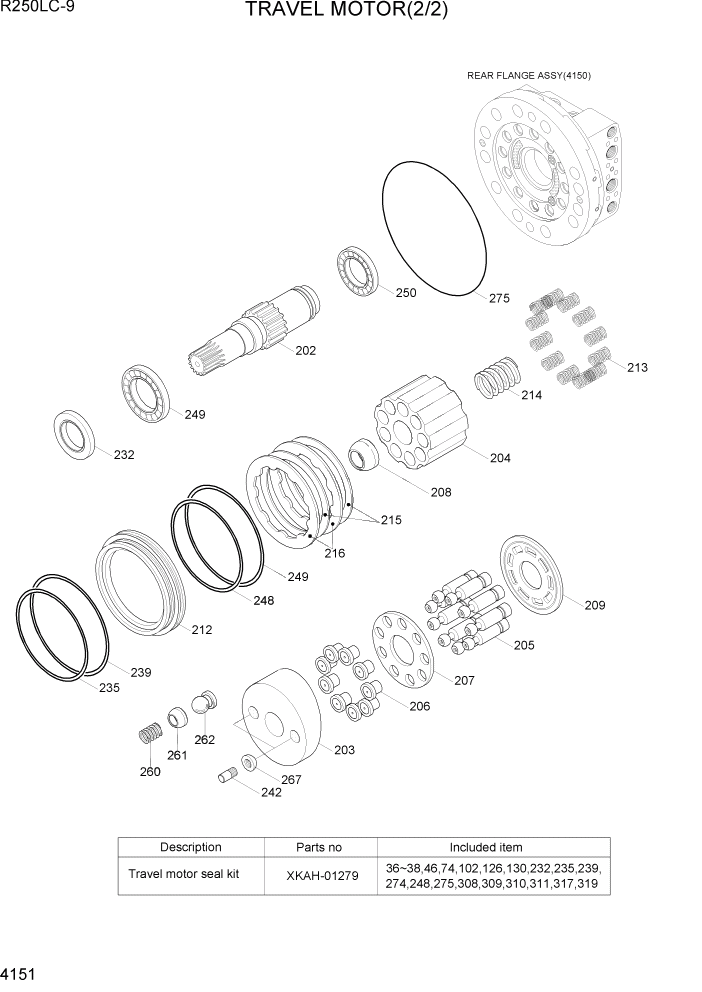 Схема запчастей Hyundai R250LC9 - PAGE 4151 TRAVEL MOTOR(2/2) ГИДРАВЛИЧЕСКИЕ КОМПОНЕНТЫ