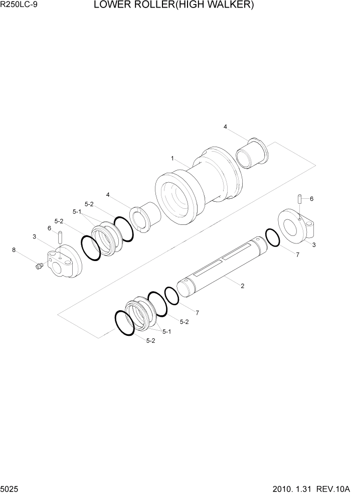 Схема запчастей Hyundai R250LC9 - PAGE 5025 LOWER ROLLER(HIGH WALKER) ХОДОВАЯ ЧАСТЬ