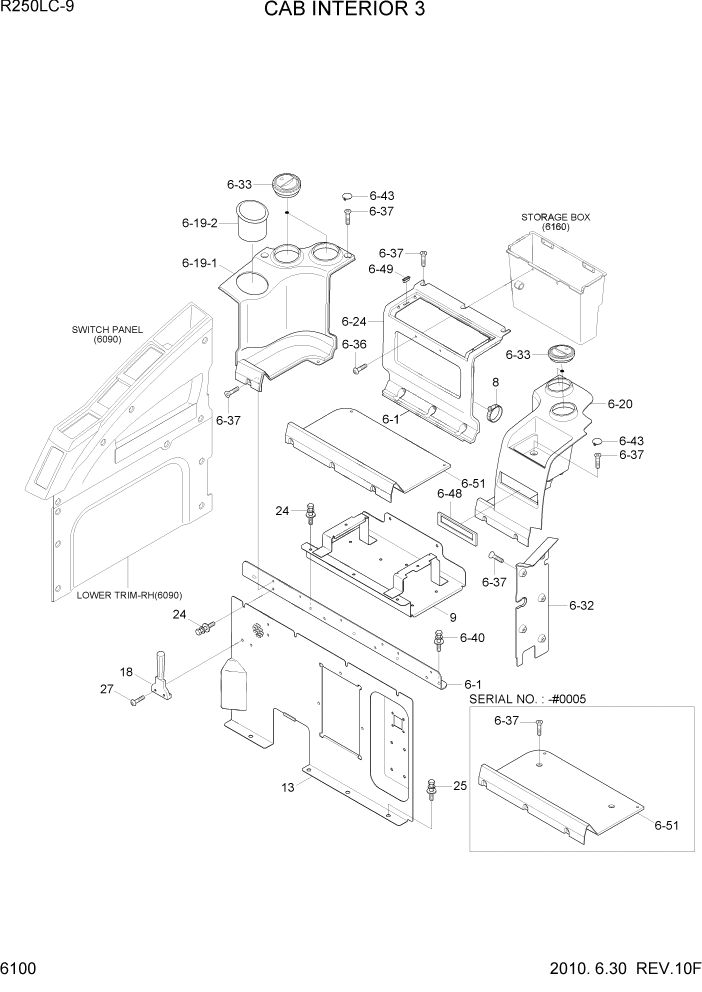 Схема запчастей Hyundai R250LC9 - PAGE 6100 CAB INTERIOR 3 СТРУКТУРА