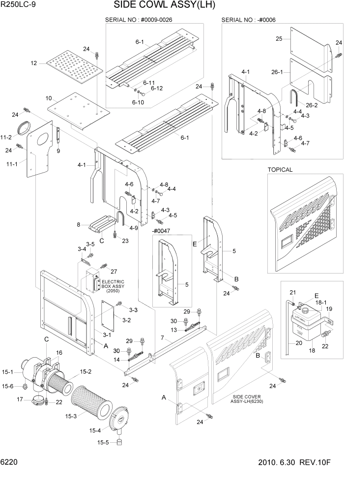 Схема запчастей Hyundai R250LC9 - PAGE 6220 SIDE COWL ASSY(LH) СТРУКТУРА