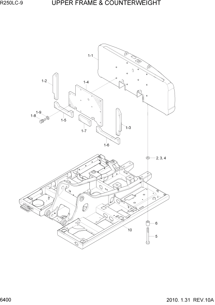 Схема запчастей Hyundai R250LC9 - PAGE 6400 UPPER FRAME & COUNTERWEIGHT СТРУКТУРА