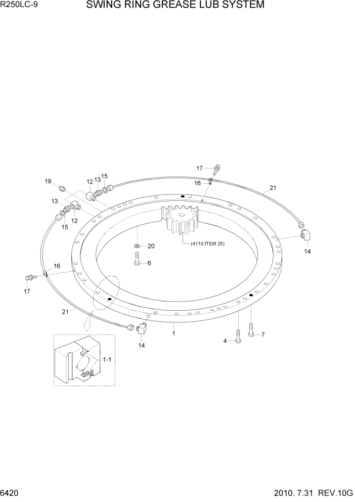 Схема запчастей Hyundai R250LC9 - PAGE 6420 SWING RING GREASE LUB SYSTEM СТРУКТУРА