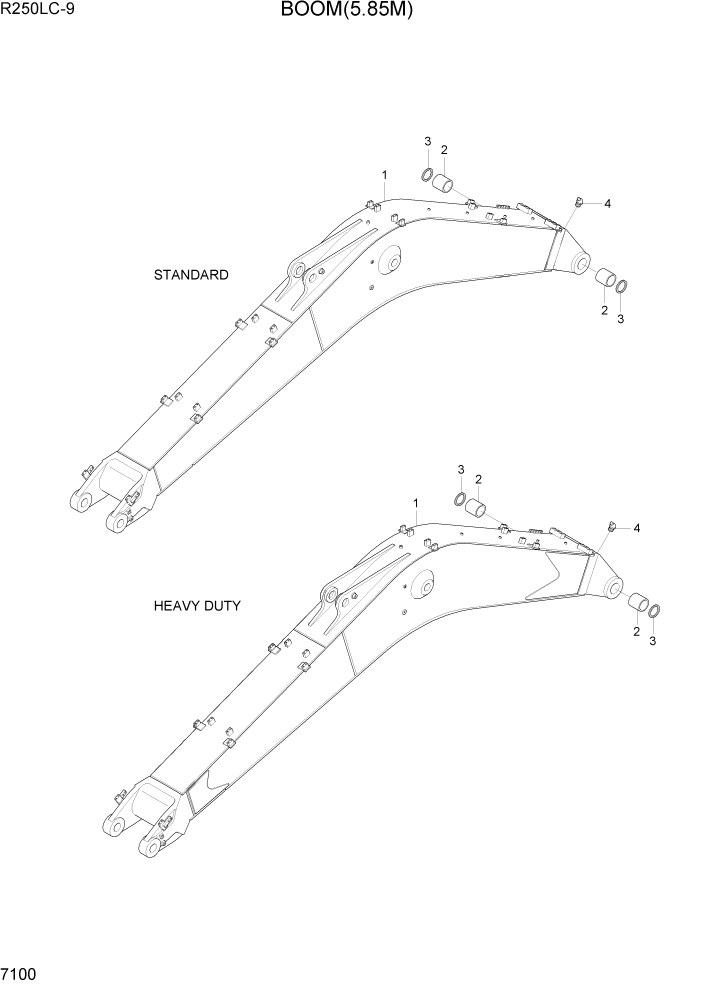 Схема запчастей Hyundai R250LC9 - PAGE 7100 BOOM(5.85M) РАБОЧЕЕ ОБОРУДОВАНИЕ