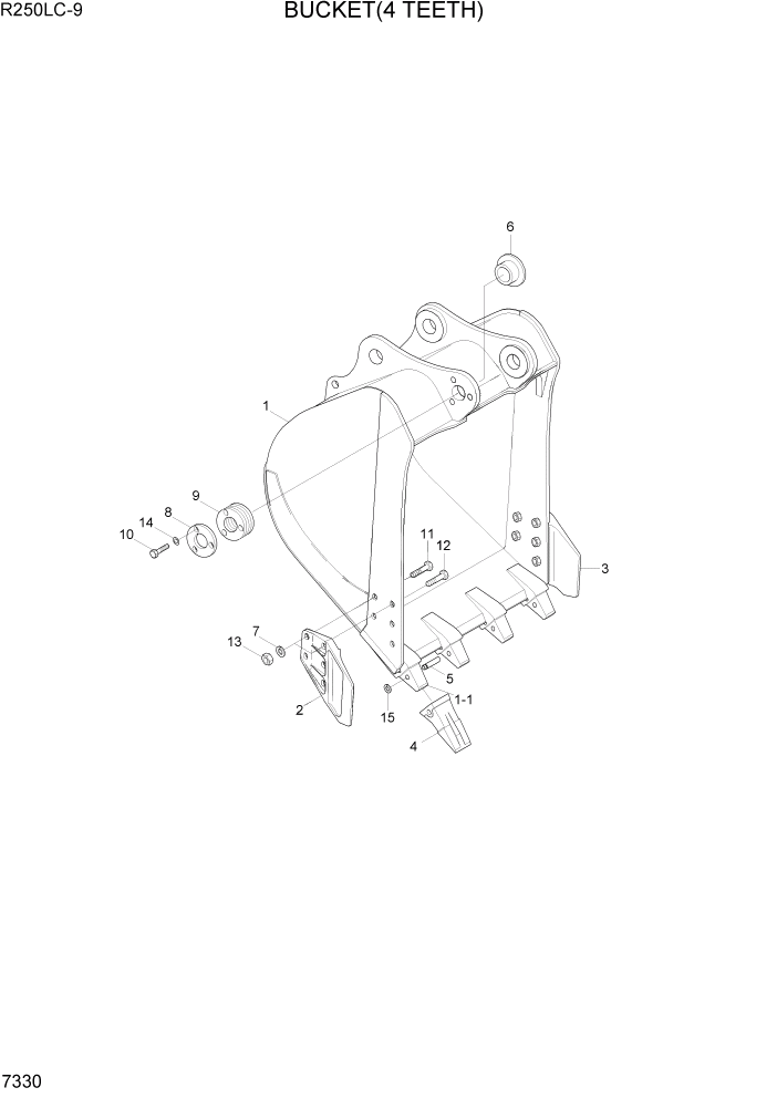 Схема запчастей Hyundai R250LC9 - PAGE 7330 BUCKET(4 TEETH) РАБОЧЕЕ ОБОРУДОВАНИЕ