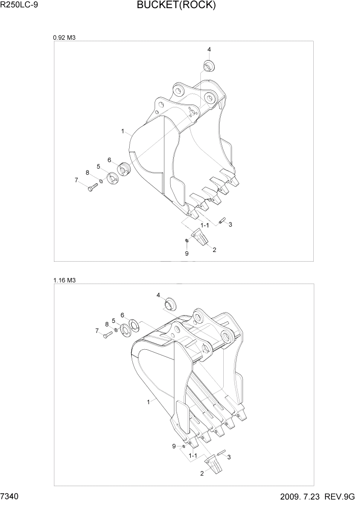 Схема запчастей Hyundai R250LC9 - PAGE 7340 BUCKET(ROCK) РАБОЧЕЕ ОБОРУДОВАНИЕ