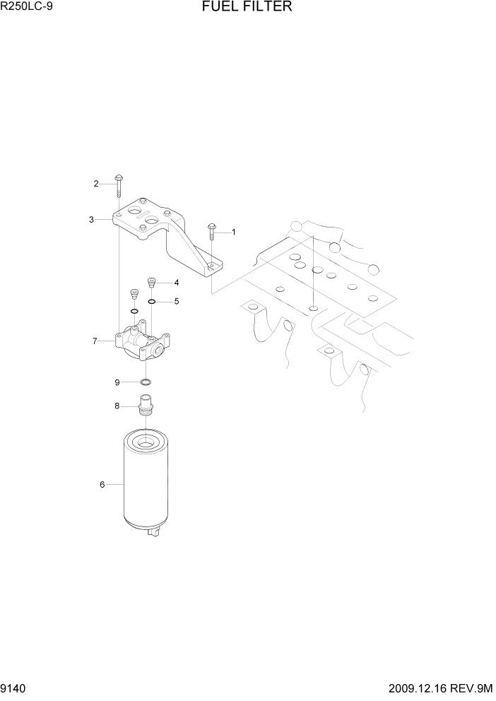 Схема запчастей Hyundai R250LC9 - PAGE 9140 FUEL FILTER ДВИГАТЕЛЬ БАЗА