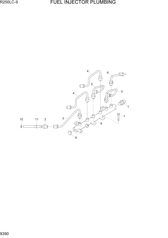 Схема запчастей Hyundai R250LC9 - PAGE 9390 FUEL INJECTOR PLUMBING ДВИГАТЕЛЬ БАЗА