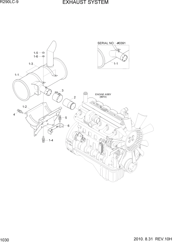 Схема запчастей Hyundai R290LC9 - PAGE 1030 EXHAUST SYSTEM СИСТЕМА ДВИГАТЕЛЯ