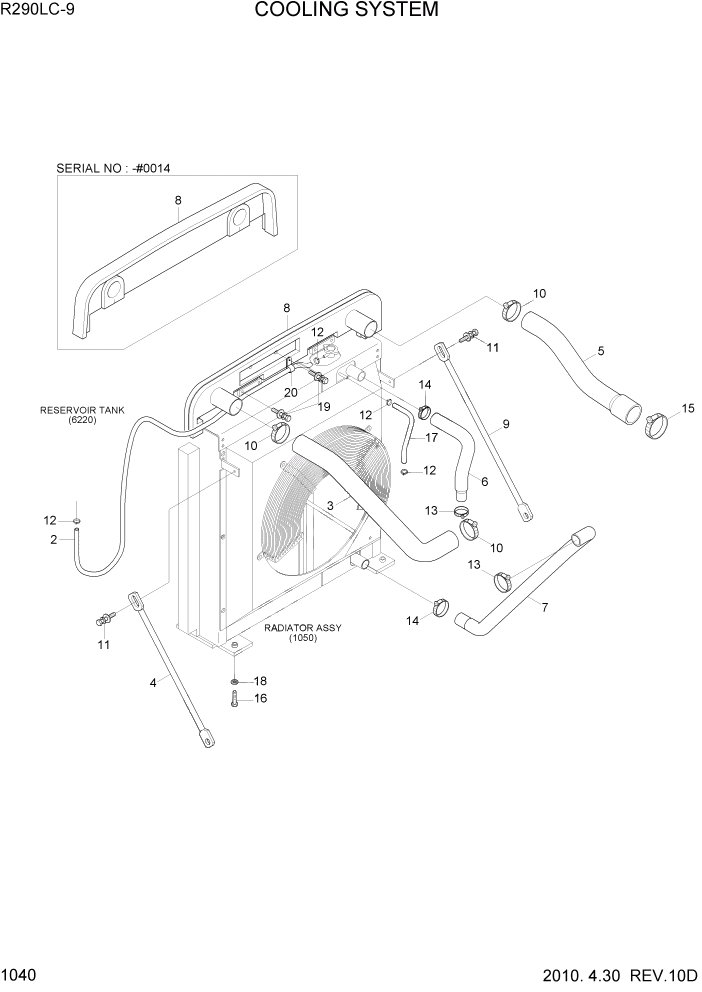 Схема запчастей Hyundai R290LC9 - PAGE 1040 COOLING SYSTEM СИСТЕМА ДВИГАТЕЛЯ