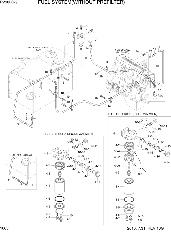 Схема запчастей Hyundai R290LC9 - PAGE 1060 FUEL SYSTEM(WITHOUT PREFILTER) СИСТЕМА ДВИГАТЕЛЯ