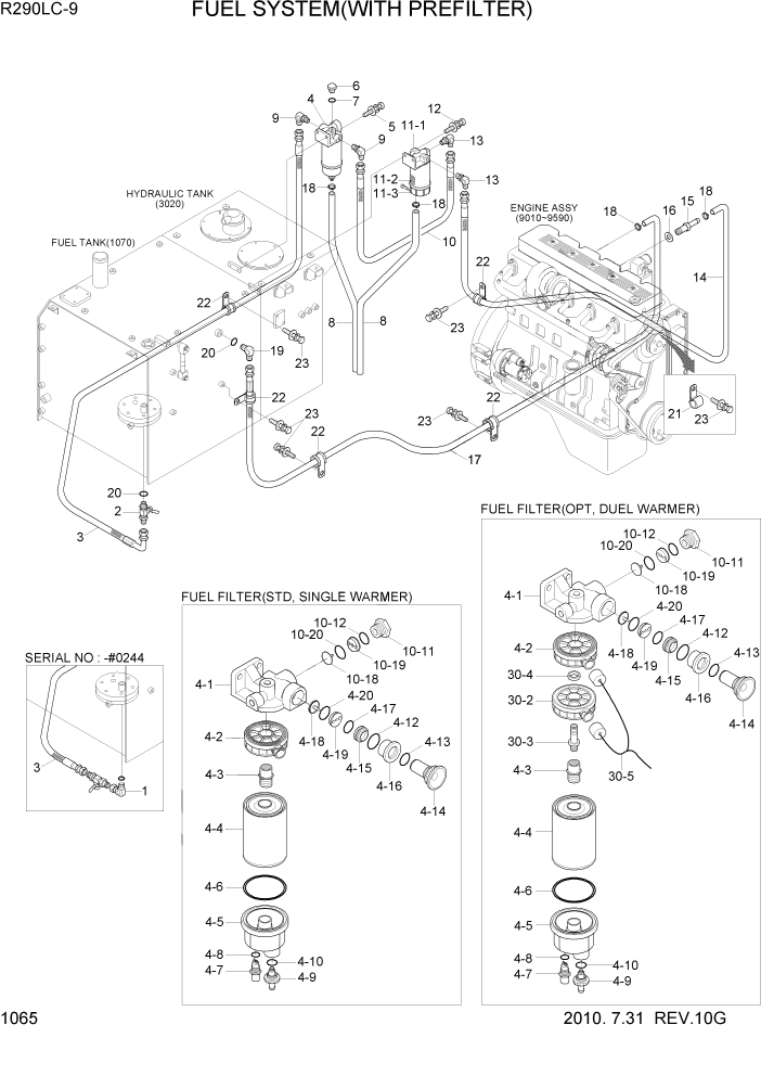 Схема запчастей Hyundai R290LC9 - PAGE 1065 FUEL SYSTEM(WITH PREFILTER) СИСТЕМА ДВИГАТЕЛЯ