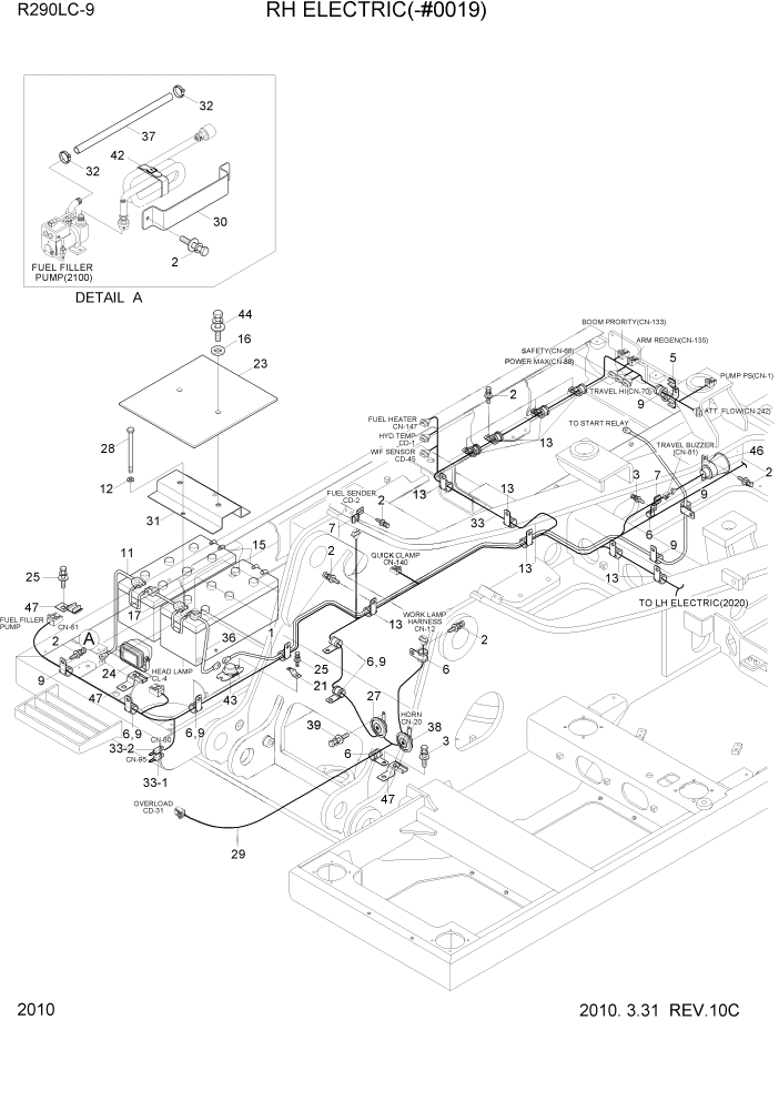 Схема запчастей Hyundai R290LC9 - PAGE 2010 RH ELECTRIC(-#0019) ЭЛЕКТРИЧЕСКАЯ СИСТЕМА