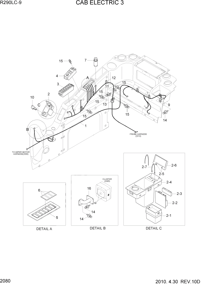 Схема запчастей Hyundai R290LC9 - PAGE 2080 CAB ELECTRIC 3 ЭЛЕКТРИЧЕСКАЯ СИСТЕМА