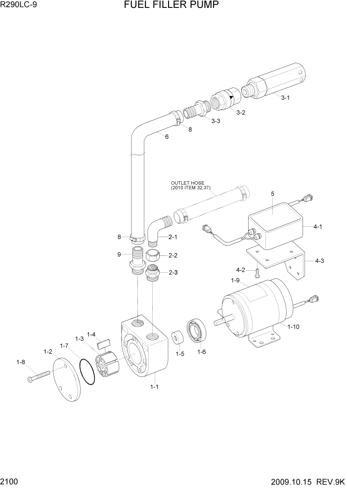 Схема запчастей Hyundai R290LC9 - PAGE 2100 FUEL FILLER PUMP ЭЛЕКТРИЧЕСКАЯ СИСТЕМА