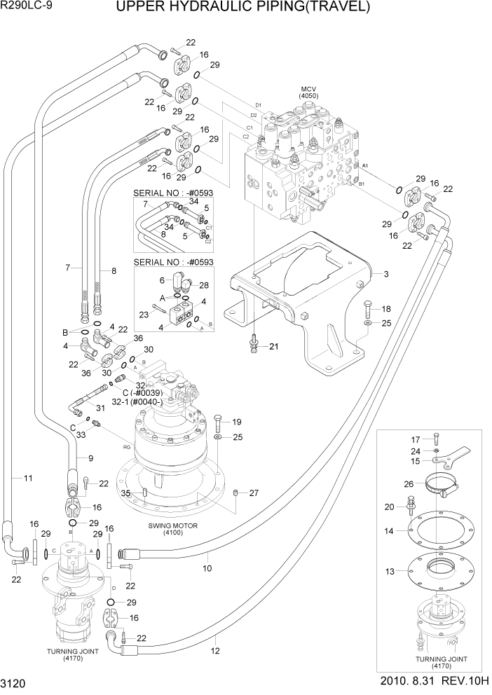 Схема запчастей Hyundai R290LC9 - PAGE 3120 UPPER HYDRAULIC PIPING(TRAVEL) ГИДРАВЛИЧЕСКАЯ СИСТЕМА