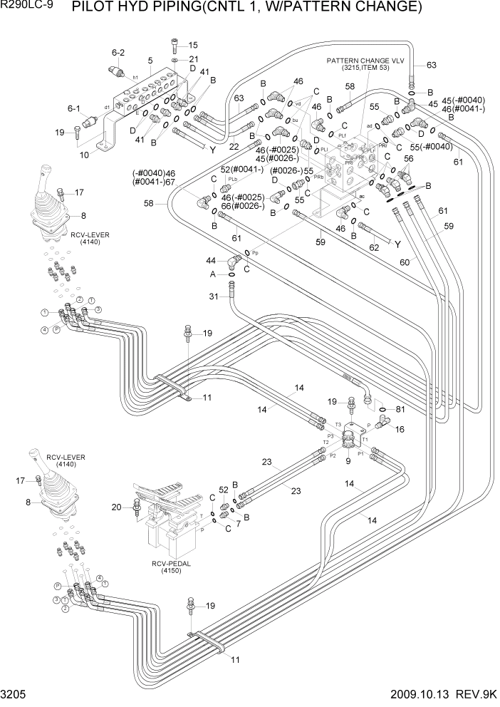 Схема запчастей Hyundai R290LC9 - PAGE 3205 PILOT HYD PIP(CNTL 1, W/PATTERN CHANGE) ГИДРАВЛИЧЕСКАЯ СИСТЕМА