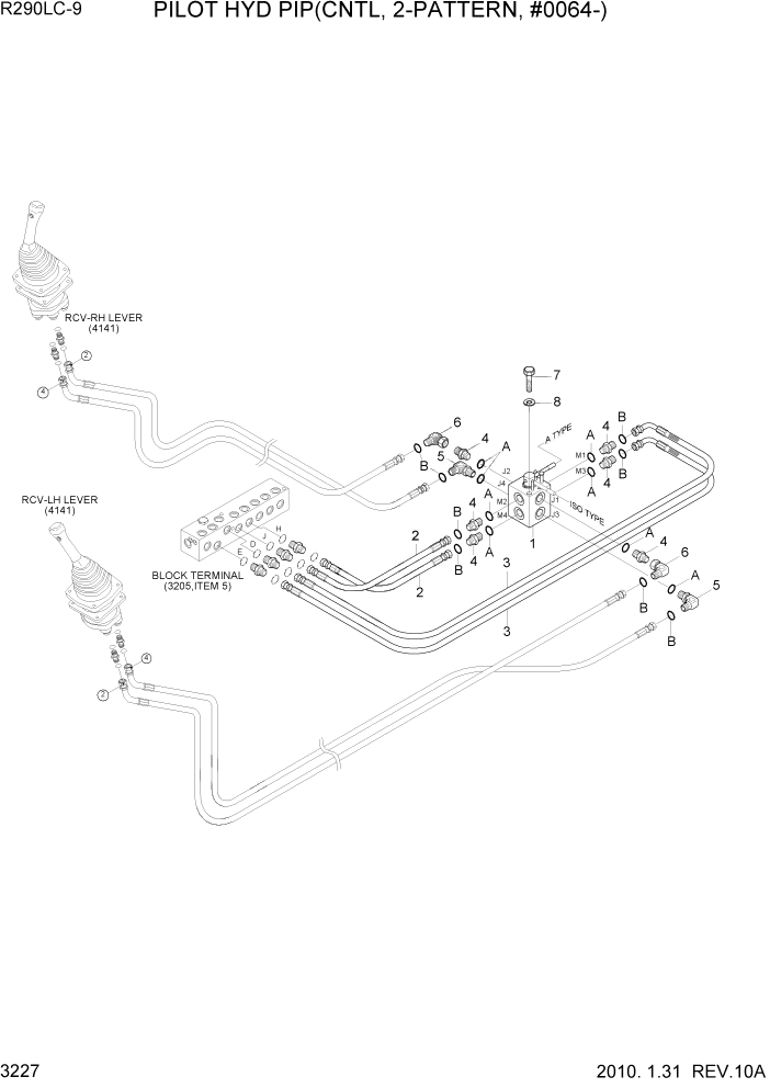 Схема запчастей Hyundai R290LC9 - PAGE 3227 PILOT HYD PIP(CNTL, 2-PATTERN, #0064-) ГИДРАВЛИЧЕСКАЯ СИСТЕМА