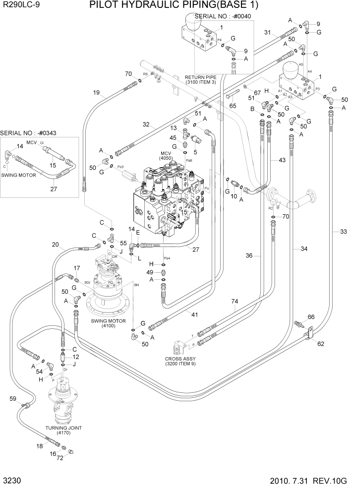 Схема запчастей Hyundai R290LC9 - PAGE 3230 PILOT HYDRAULIC PIPING(BASE 1) ГИДРАВЛИЧЕСКАЯ СИСТЕМА