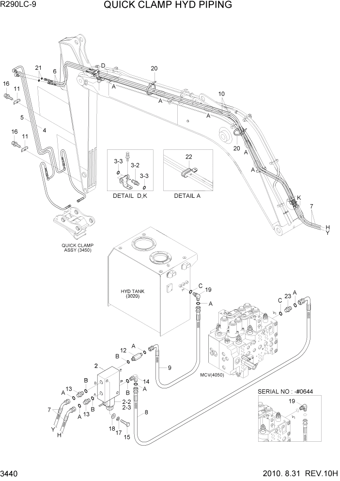 Схема запчастей Hyundai R290LC9 - PAGE 3440 QUICK CLAMP HYD PIPING ГИДРАВЛИЧЕСКАЯ СИСТЕМА