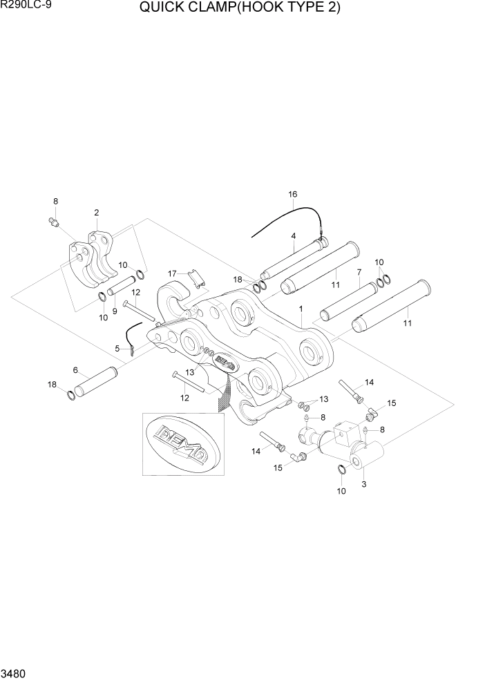 Схема запчастей Hyundai R290LC9 - PAGE 3480 QUICK CLAMP(HOOK TYPE 2) ГИДРАВЛИЧЕСКАЯ СИСТЕМА