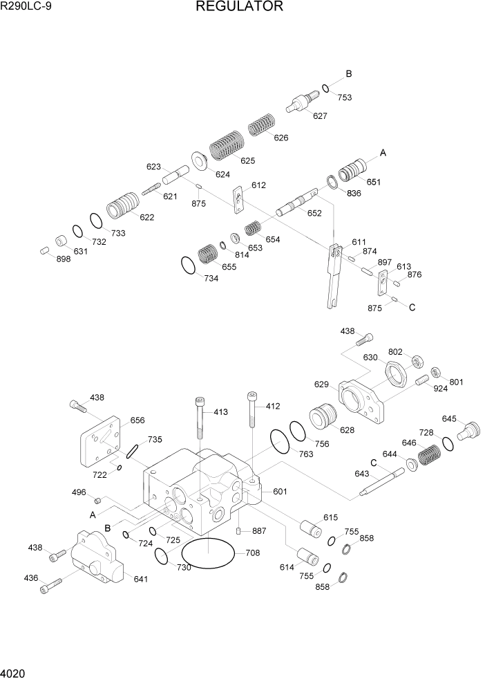 Схема запчастей Hyundai R290LC9 - PAGE 4020 REGULATOR ГИДРАВЛИЧЕСКИЕ КОМПОНЕНТЫ