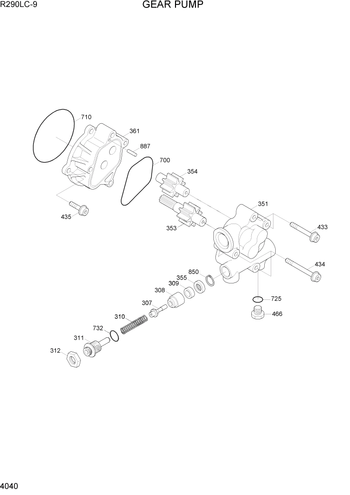 Схема запчастей Hyundai R290LC9 - PAGE 4040 GEAR PUMP ГИДРАВЛИЧЕСКИЕ КОМПОНЕНТЫ