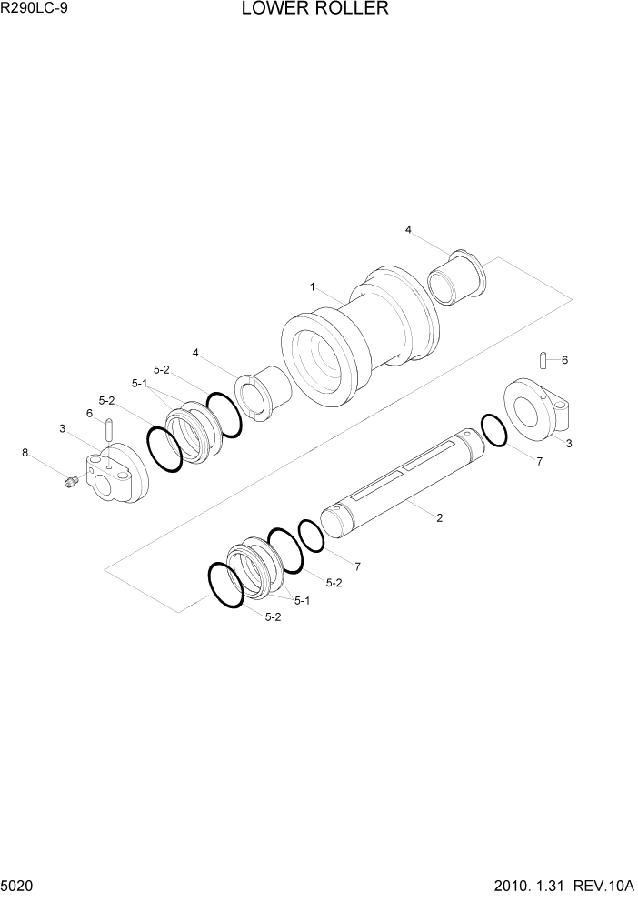 Схема запчастей Hyundai R290LC9 - PAGE 5020 LOWER ROLLER ХОДОВАЯ ЧАСТЬ