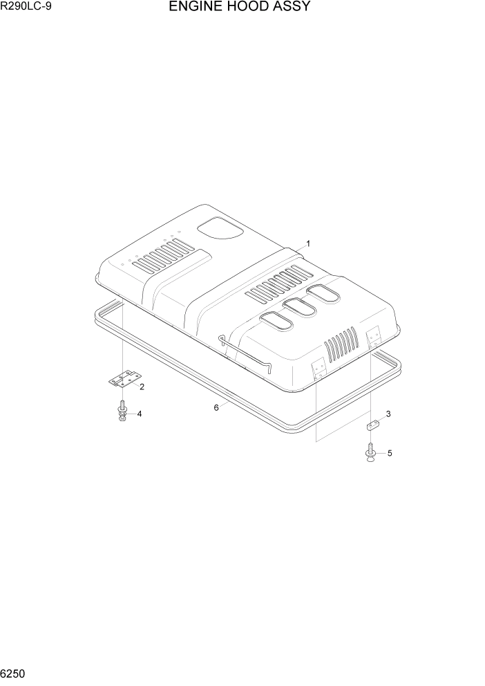 Схема запчастей Hyundai R290LC9 - PAGE 6250 ENGINE HOOD ASSY СТРУКТУРА