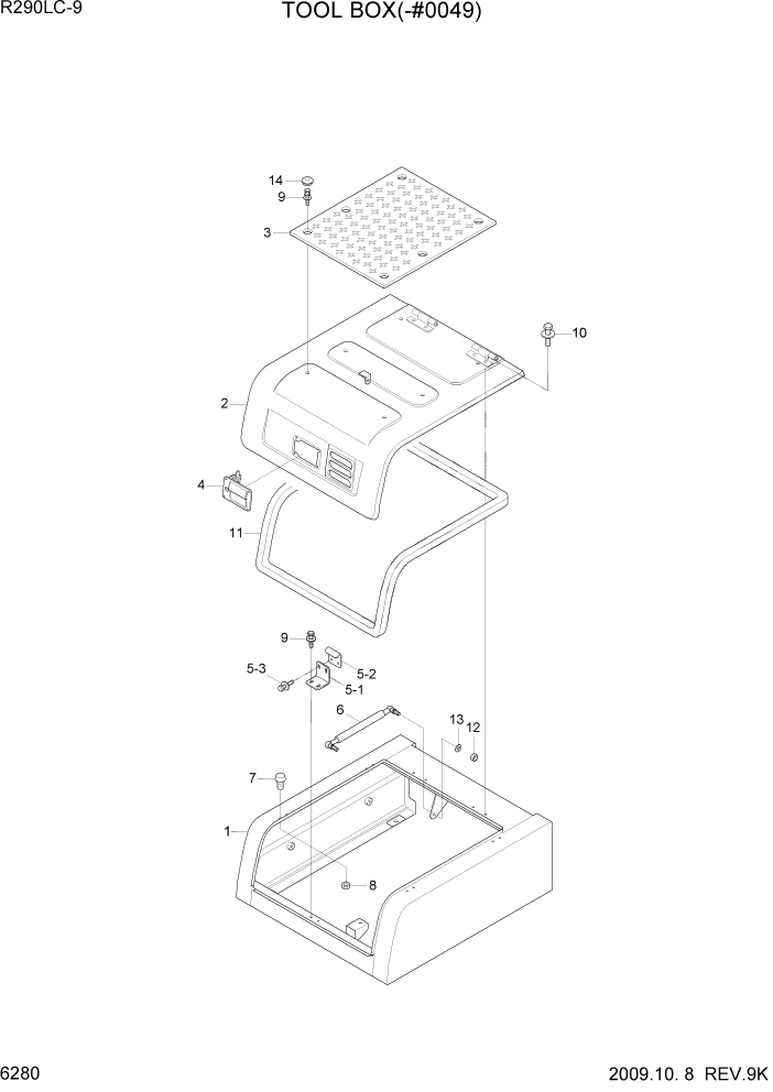 Схема запчастей Hyundai R290LC9 - PAGE 6280 TOOL BOX(-#0049) СТРУКТУРА