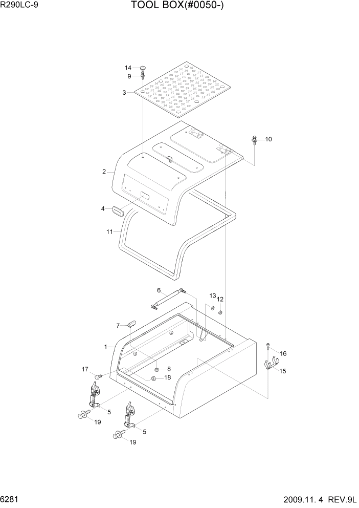 Схема запчастей Hyundai R290LC9 - PAGE 6281 TOOL BOX(#0050-) СТРУКТУРА