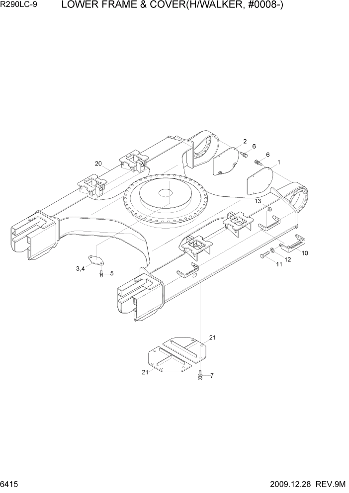 Схема запчастей Hyundai R290LC9 - PAGE 6415 LOWER FRAME & COVER(H/WALKER, #0008-) СТРУКТУРА