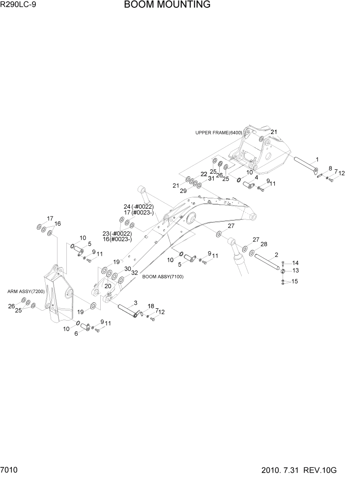 Схема запчастей Hyundai R290LC9 - PAGE 7010 BOOM MOUNTING(6.25M, STD) РАБОЧЕЕ ОБОРУДОВАНИЕ