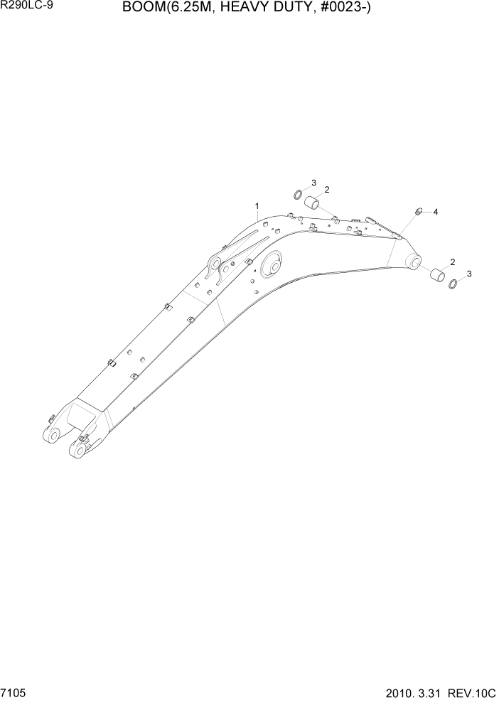 Схема запчастей Hyundai R290LC9 - PAGE 7105 BOOM(6.25M, HEAVY DUTY, #0023-) РАБОЧЕЕ ОБОРУДОВАНИЕ